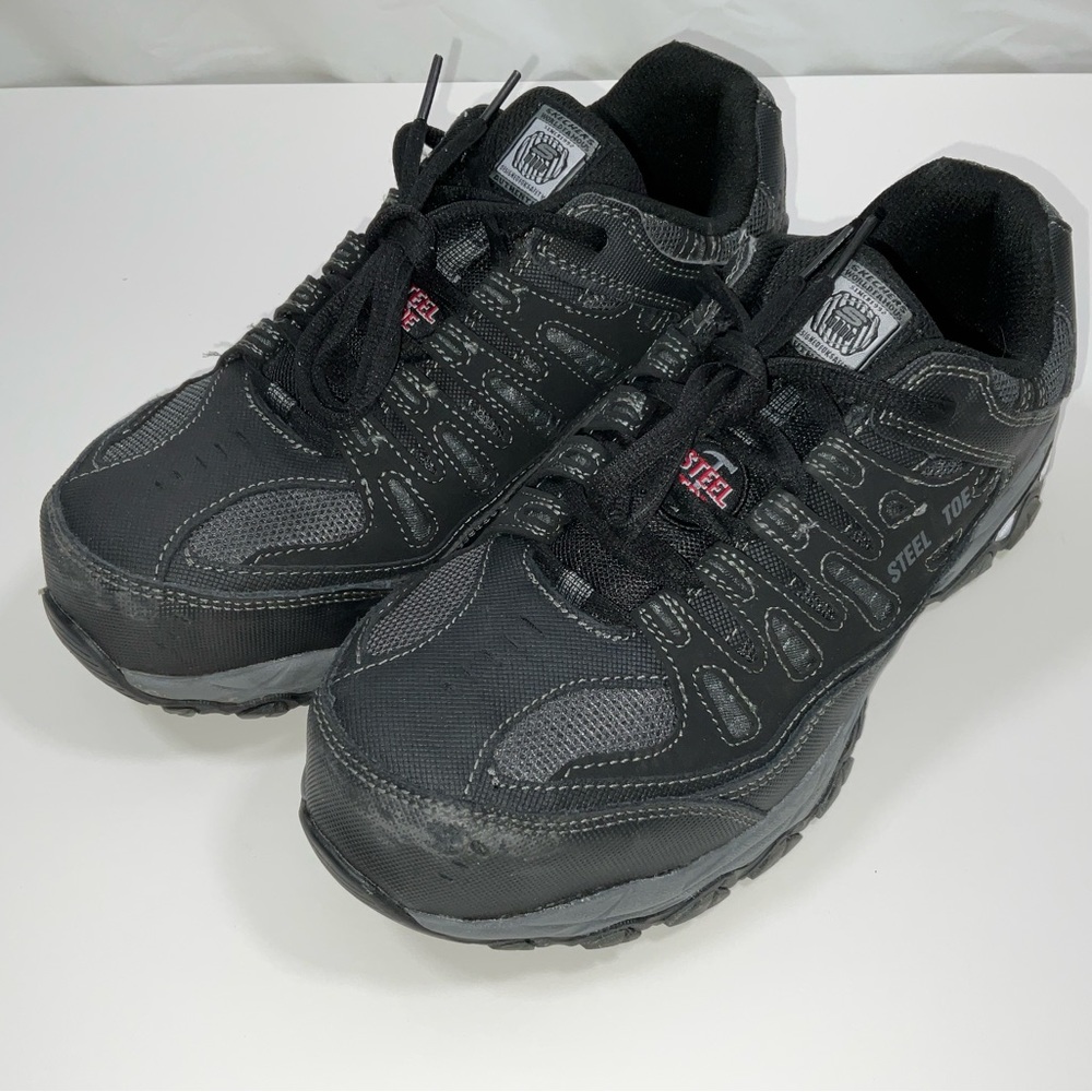 Men’s Skechers Steel Toe Work Sneakers Cankton 77055 Wide Fit Black Size 7